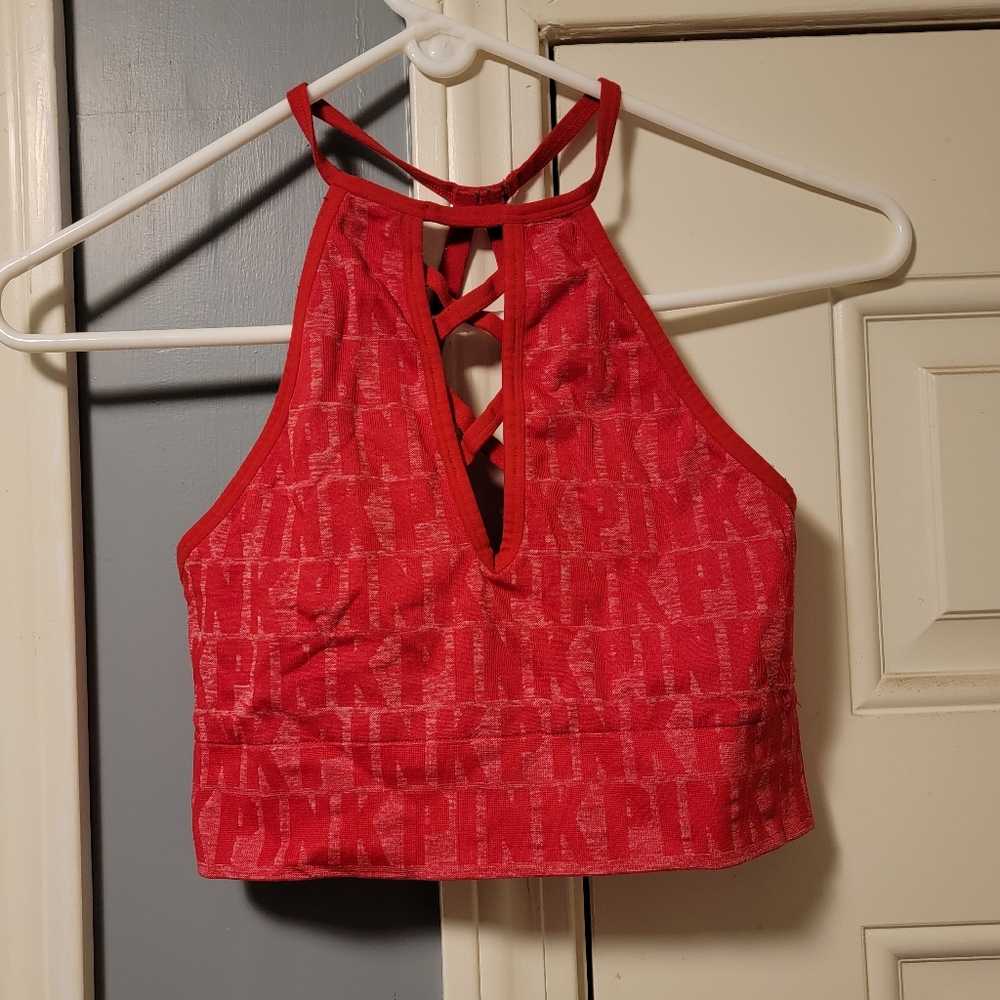 PINK red racerback bralette criss cross